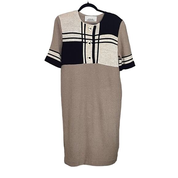 Steve Fabrikant Dress Large Wool Blend Knit Sheath Geometric Metallic Dress VTG - Picture 1 of 12